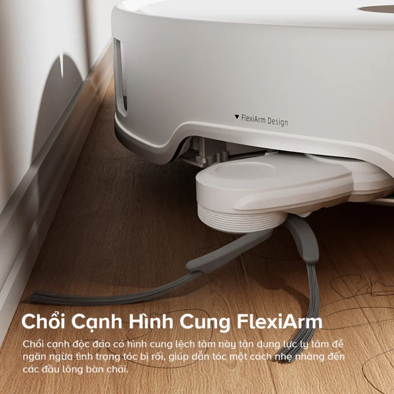 Cả chổi cạnh và giẻ lau cuar Roborock Qrevo Curv đều được trang bị cơ cấu mở rộng linh hoạt FlexiArm