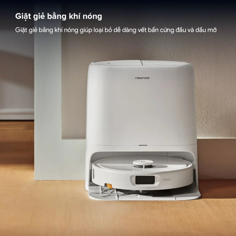Công nghệ giặt giẻ bằng khí nóng của Roborock Qrevo 2 Pro giúp loại bỏ hiệu quả các vết bẩn cứng đầu và dầu mỡ bám sâu, mang lại giẻ lau sạch sẽ và thơm tho hơn sau mỗi chu kỳ vệ sinh.