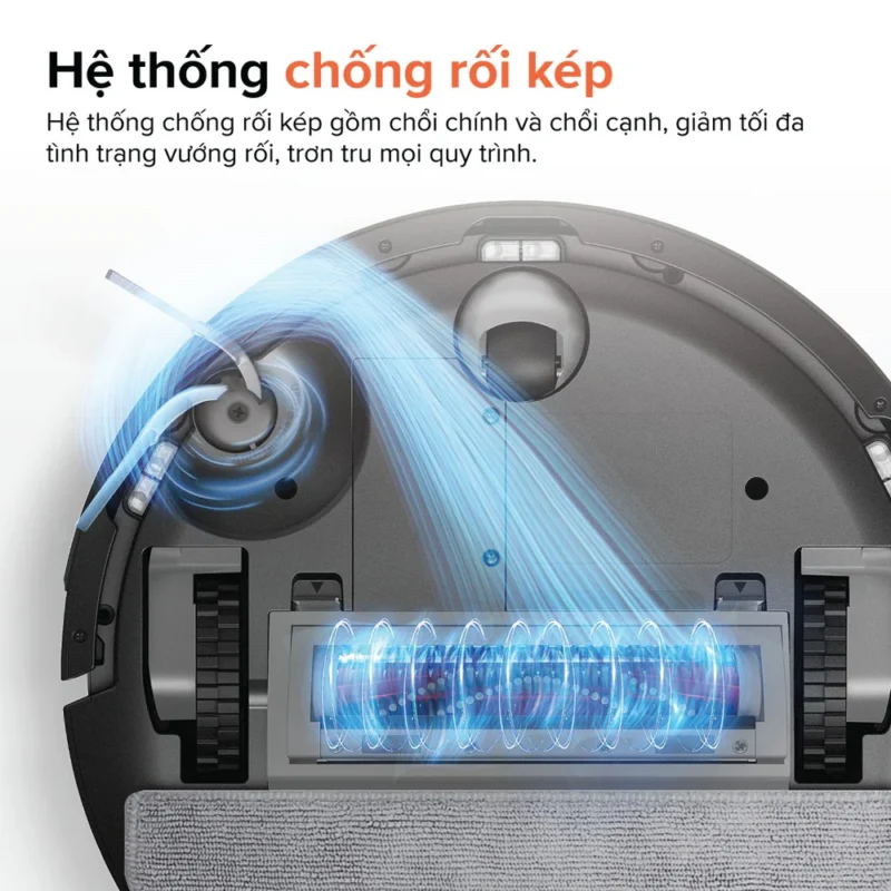 Roborock Q10 VF+ được trang bị hệ thống chống rối kép ở cả chổi chính và chổi cạnh.