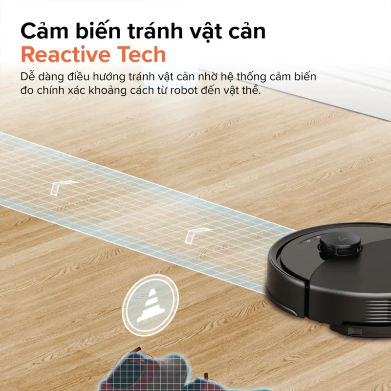 Reactive Tech giúp Roborock Q10 VF+ nhận diện vật cản trong quá trình di chuyển và điều chỉnh hướng đi phù hợp.