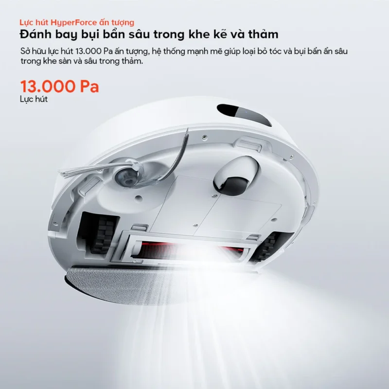 Roborock Q7 Pro Max+ được trang bị lực hút tối đa lên đến 13.000Pa, hỗ trợ xử lý bụi mịn, tóc, lông thú cưng và rác nhỏ bám trong khe sàn hoặc bề mặt thảm.